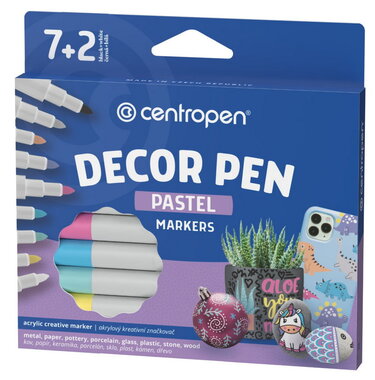Značkovače DECORPEN PASTEL na kov,sklo,plast,keramiku,kámen 8+1 ks CENTROPEN
