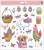 Okenní fólie – Slepičky s tulipány a malovanými kraslicemi